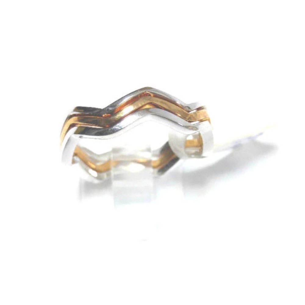 Silver & Gold Zig-Zag Band Fashion Rings Stackable
